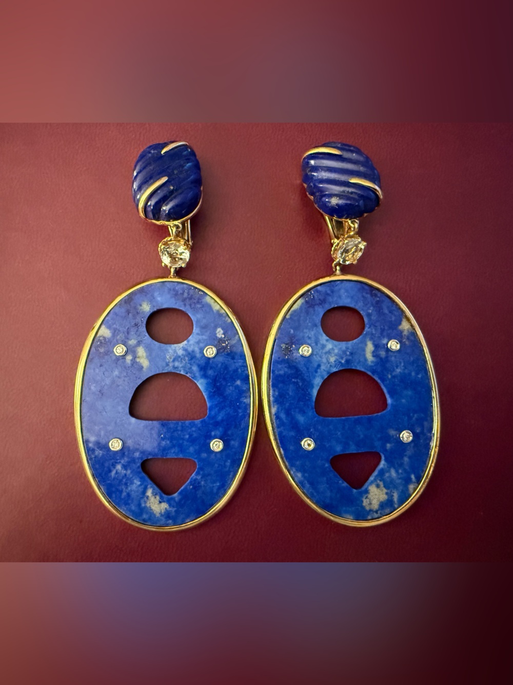 Gold-Trim Lapis Blue Statement Drop Earrings